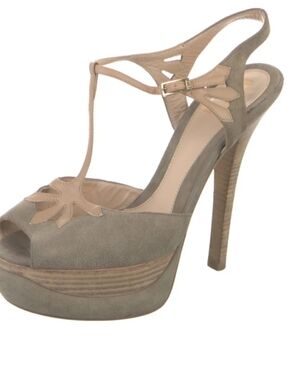 Fendi Taupe Suede T-Strap Platform Sandal
